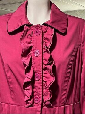 Y2K 90s Speak2Me Women's L Pink Ruffled Trench Coat Barbiecore BARBIE Black Trim